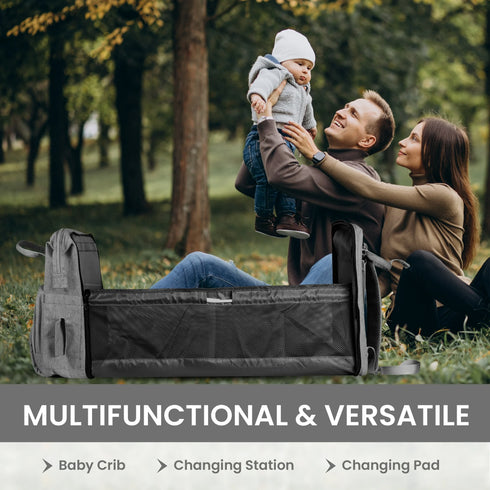 ITACIA Grey Baby Backpack – Chic, Waterproof & Convertible